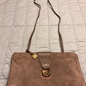 Vintage Anne Klien Suede Shoulder Bag with Gold Accents.